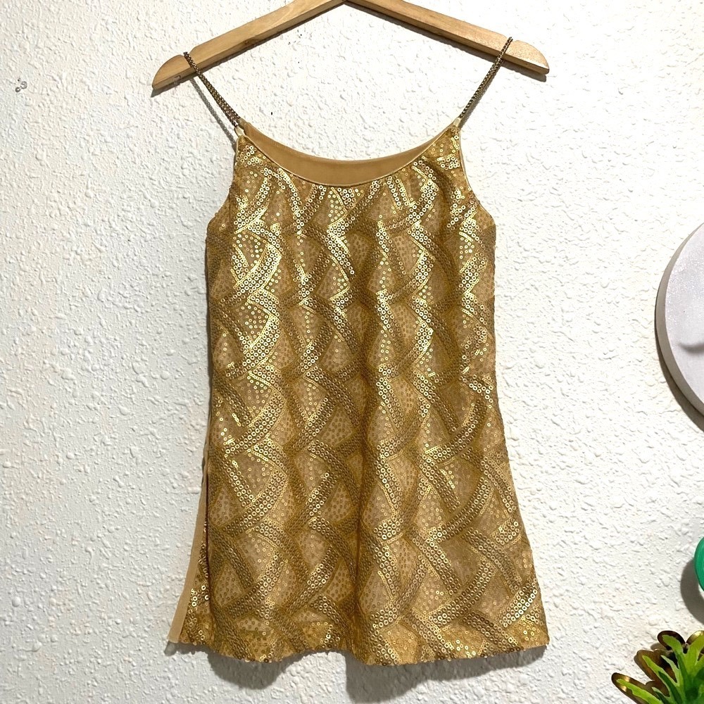 Vintage Body Central Gold Sequin Chain Strap Camisole Top Mesh Medium y2k‎ fairy